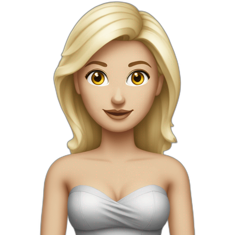 hyperrealistic caucasian long blonde woman white v-neck strapless gray tight mini skirt emoji