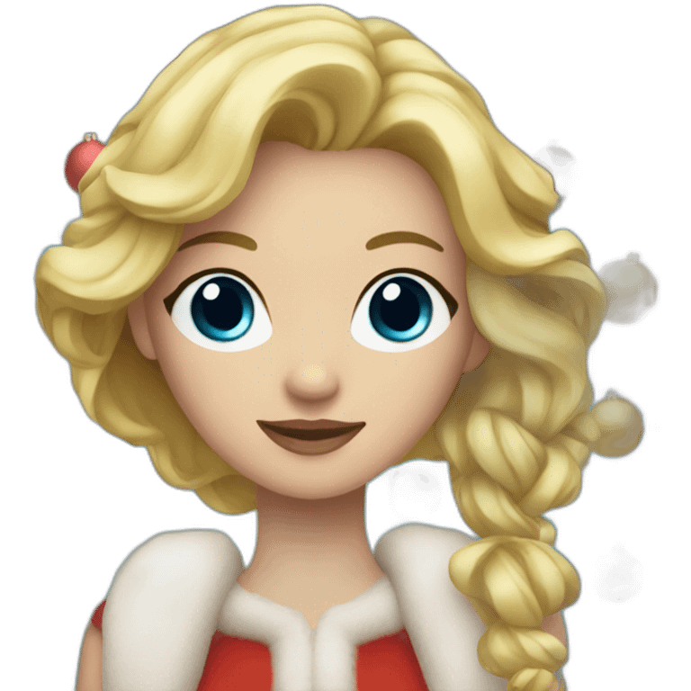 Woman with blonde hair blue eyes holding Christmas decorations emoji