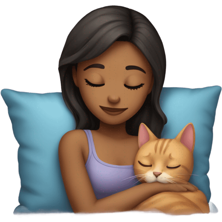 a girl sleep with a cat emoji