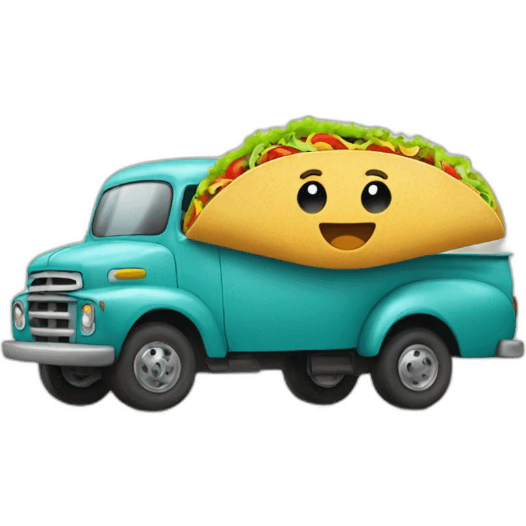 a taco smiling in front of a truck emoji