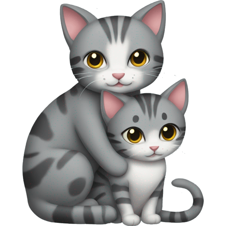 gray cat and tabby cat hugging emoji