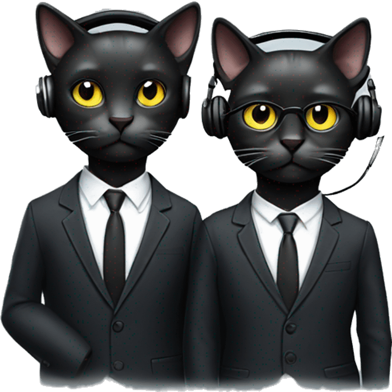 2 well dressed dark cats wearing suits add headphones emoji