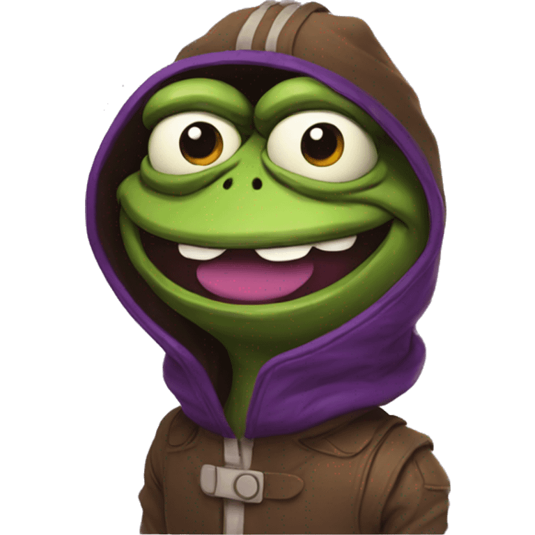 Pepe with a smile in brown and purple tones, stylish, brutal in a komonaut costume emoji