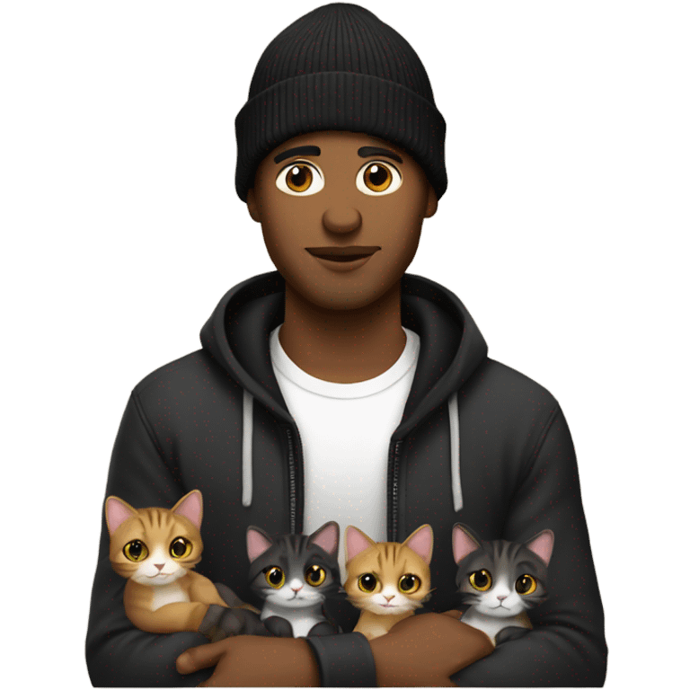 Dark brown man with black beanie and good style holding two cats  emoji