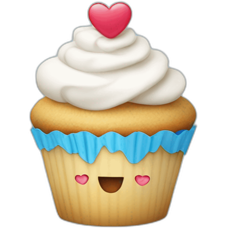 Happy cupcake with blue hearts emoji