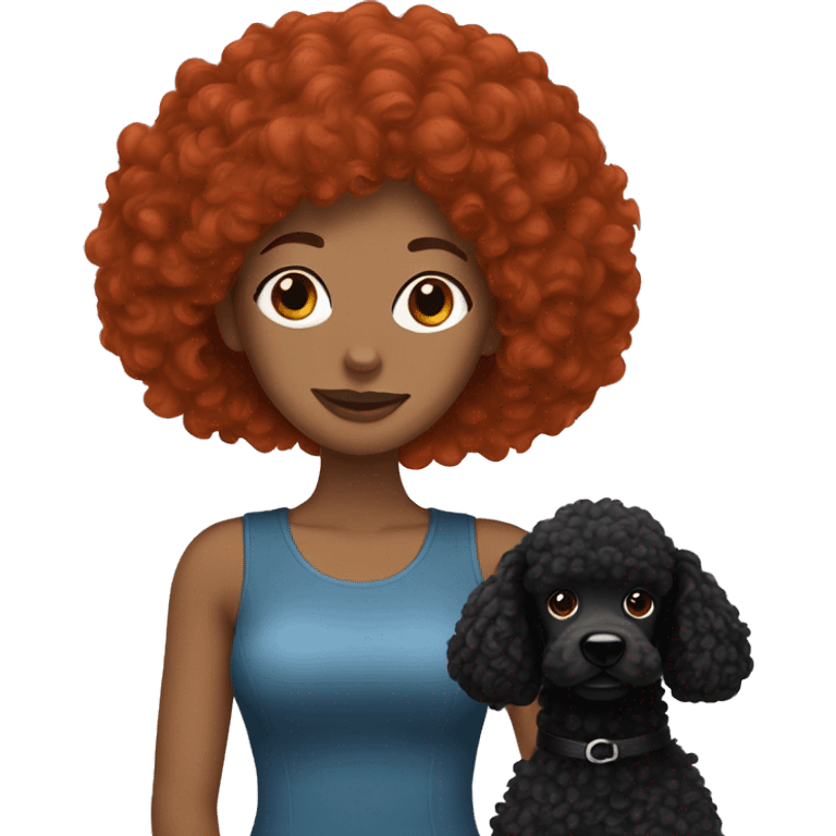 Red head woman with black standard poodle emoji