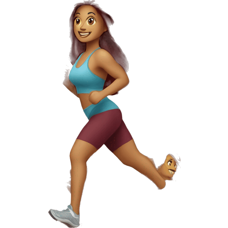 Beautiful tattooed  burgundy long haired woman jogging emoji