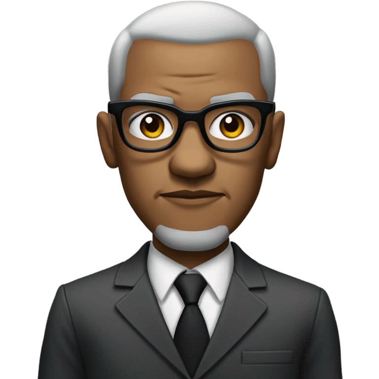 Malcolm x  with small round face and suit and glasses and buzz cut and small black eyes and small gray beard and small black eyes and wrinkled forehead emoji