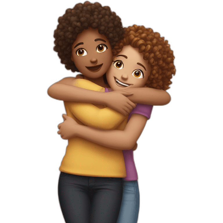 Hug one curly girl with another girl emoji