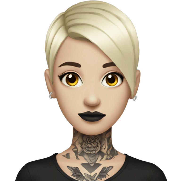 Goth girl with short blond hair and tattoo emoji