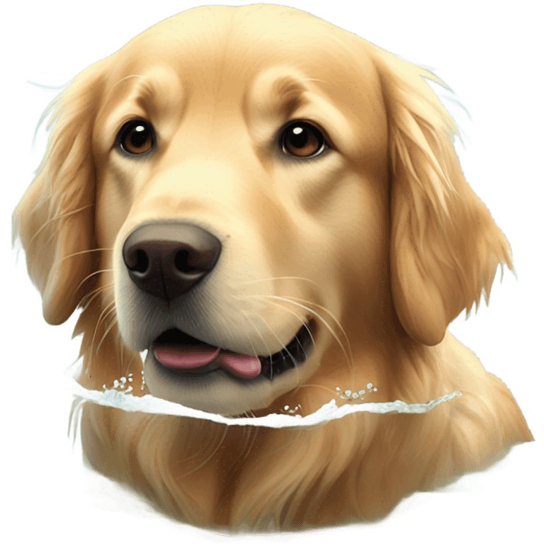 Red coat golden retriever swimming  emoji