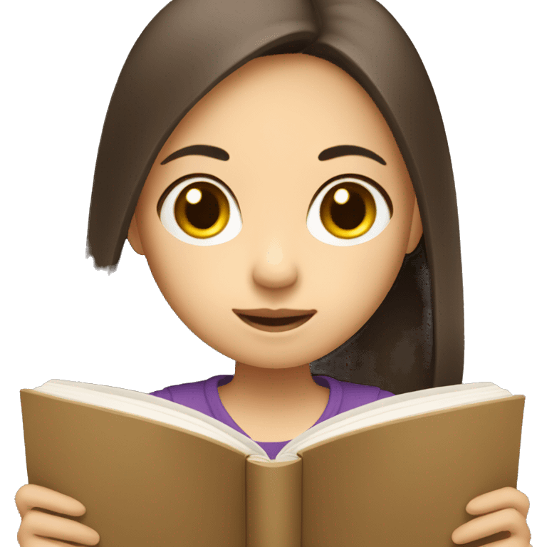 Asian girl with brown hairs reading a book emoji