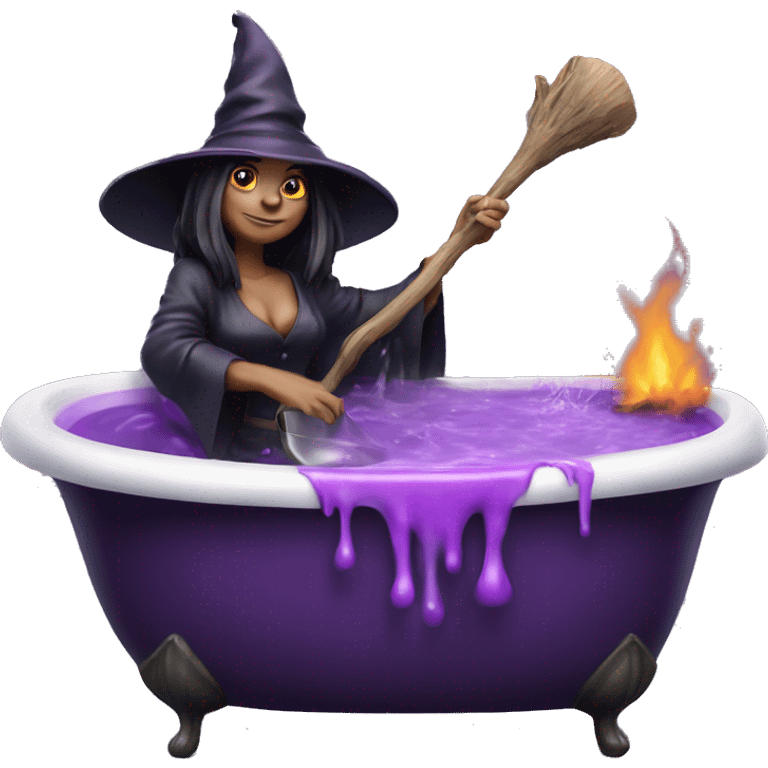 Witch cooking purple potion bathtub detailed realistic emoji