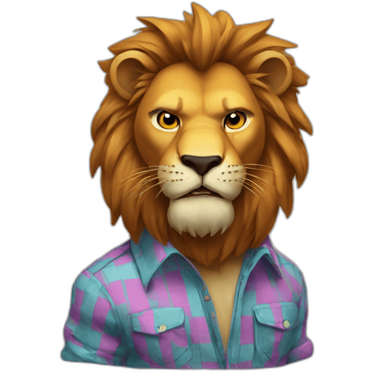 Angry Lion wearing a fitted colorful button up shirt emoji