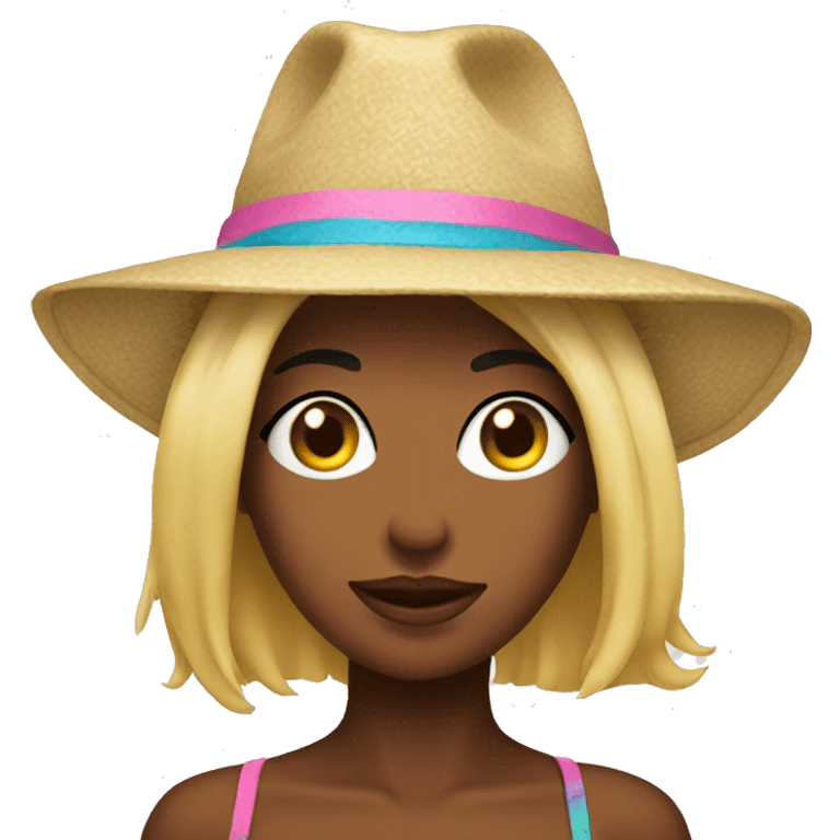 hot girl in a bikini wearing a funny hat emoji