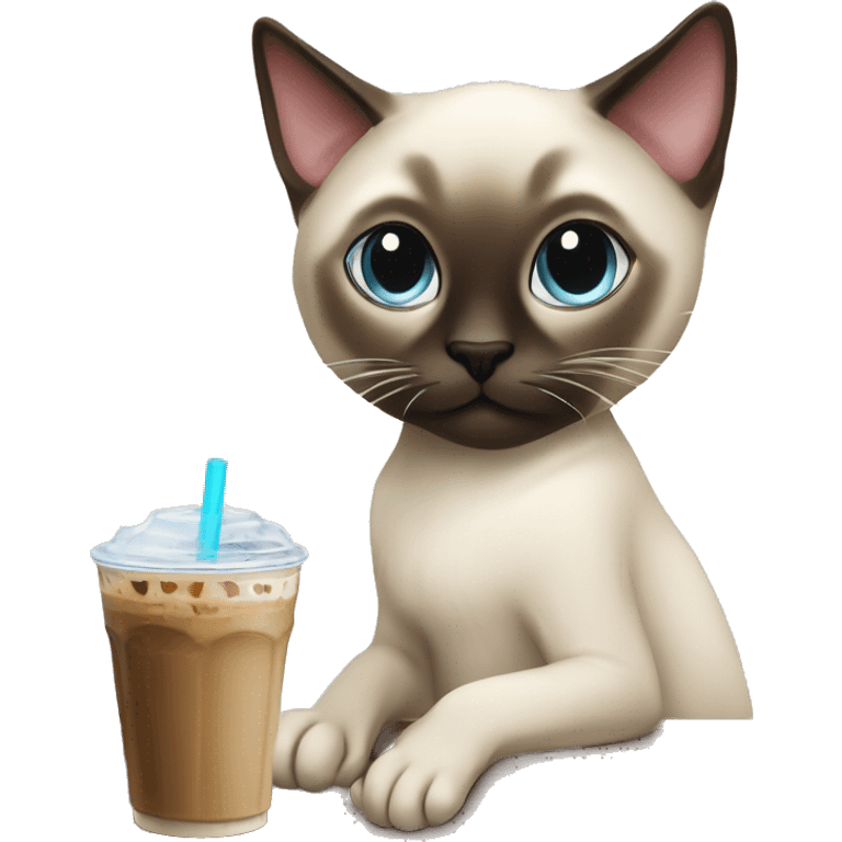 ￼ Siamese cat drinking, iced coffee emoji