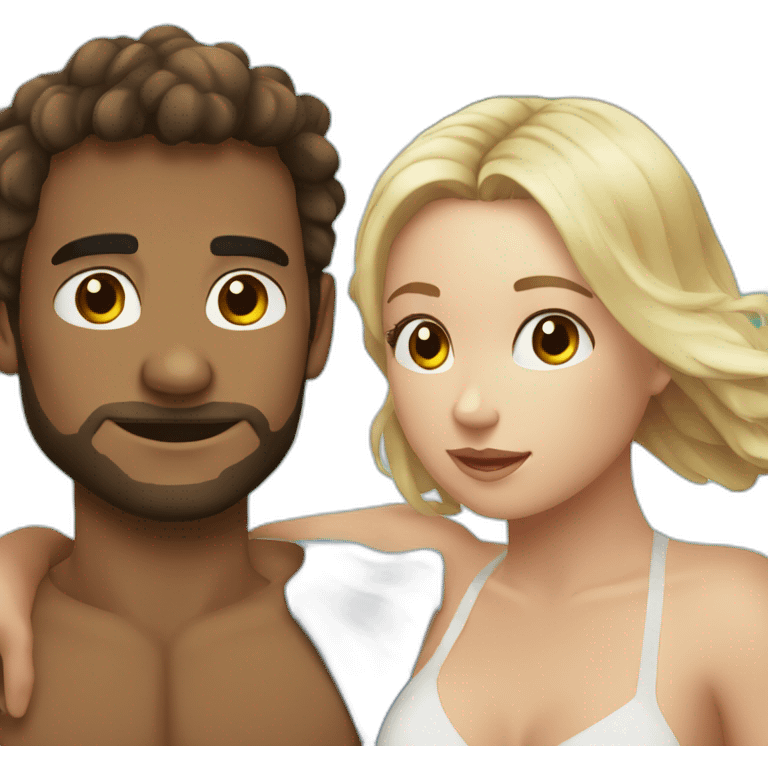 at the beach young metis Man and white woman hug love emoji