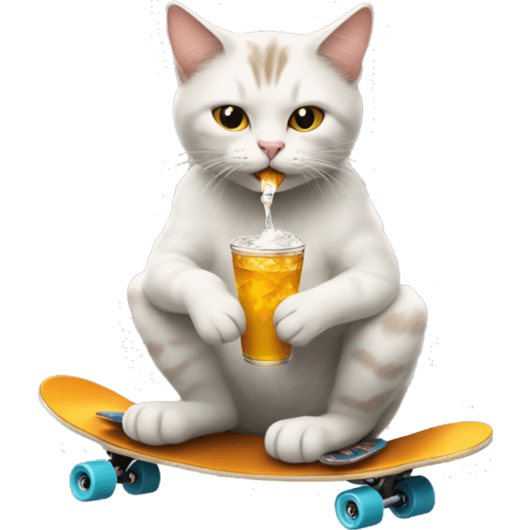 awesome cat drinking soda on a skateboard  emoji