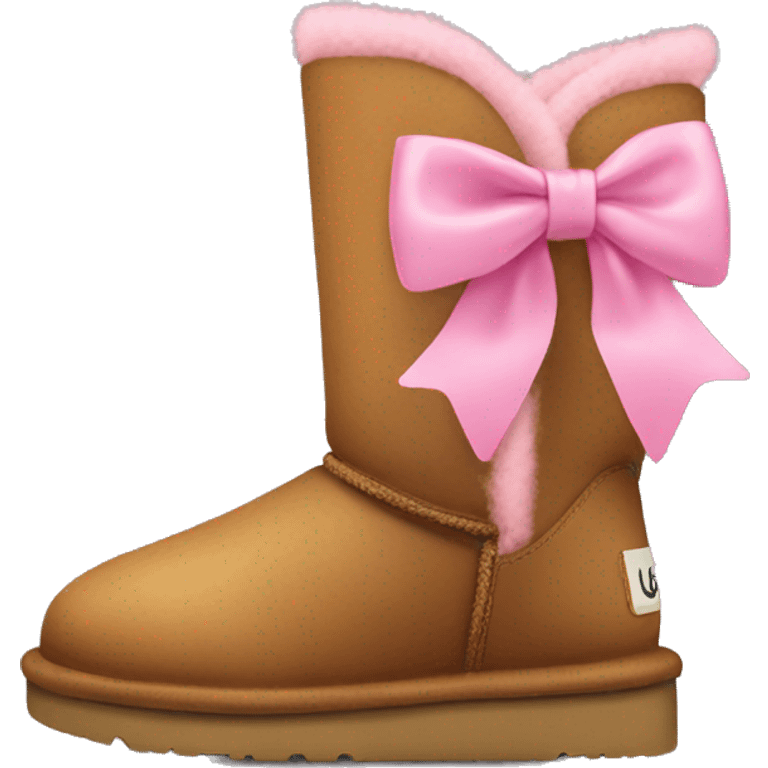 Light brown Ugg boot with pink bow on the back  emoji