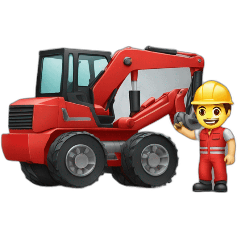 Industrial professional mechanical assembler working on the assembly of heavy machinery with a red outfit emoji