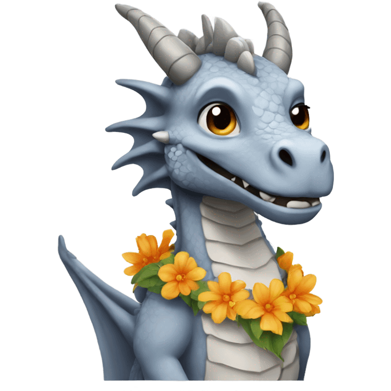 Grey dragon with a flower crown emoji