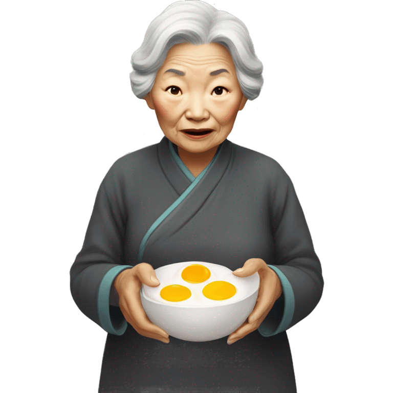 a chinesse old woman eating egg emoji