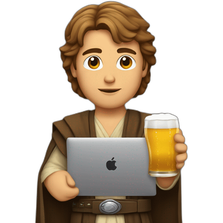 Anakin skywalker holding a beer and a macbook emoji