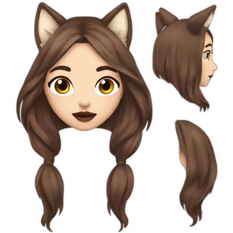  girl brown long hair lipstick wolf ears  emoji