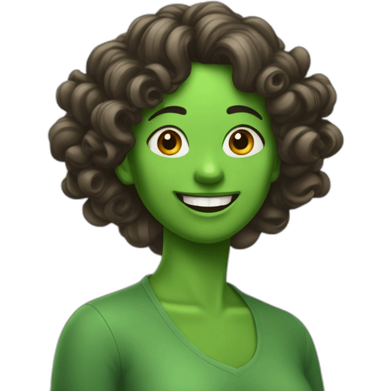 Una mujer de cabello rizado verde riendo emoji