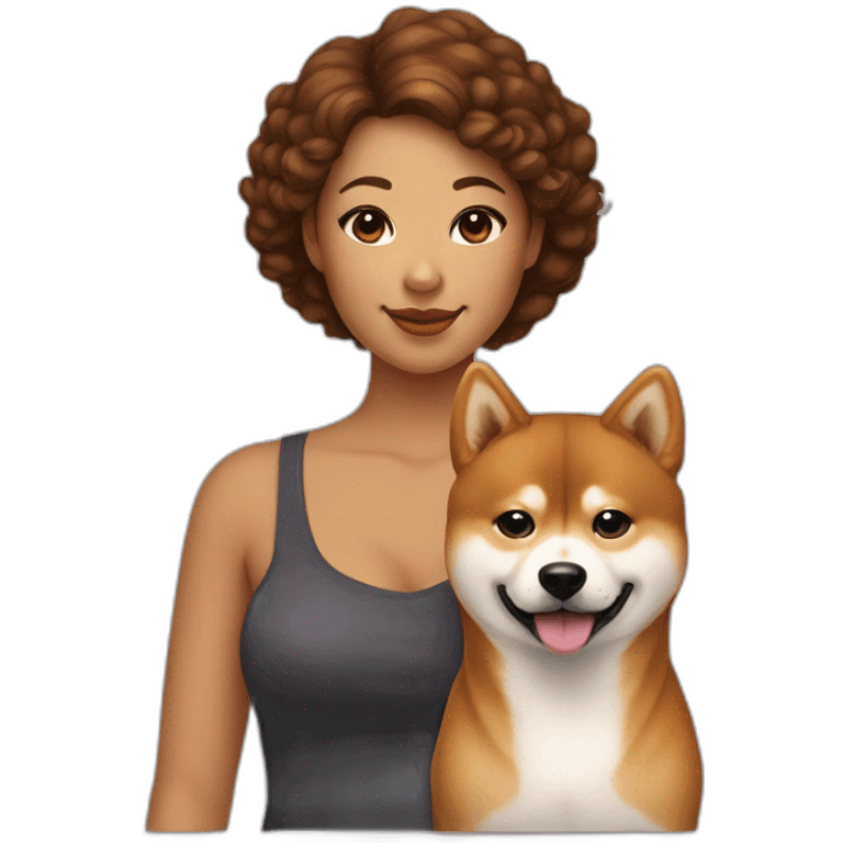 Cute Shiba-dog with her mistress, a woman with brown and curly hair emoji