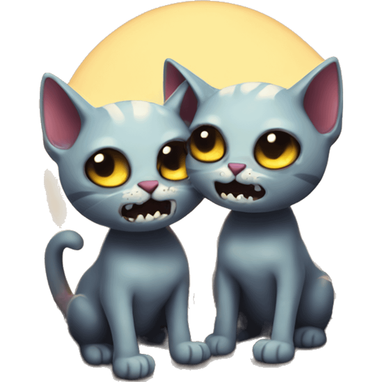 two zombie cats in love coming out of graves emoji