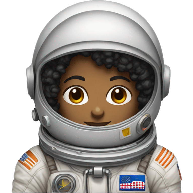 Brown skin black curly haired astronaut emoji