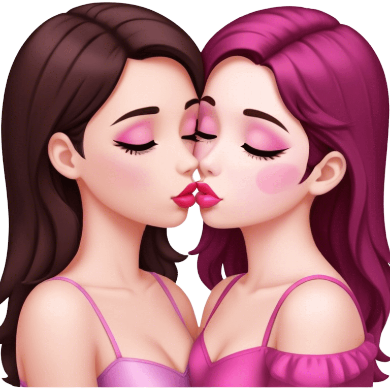 pink girl kissing brunette girl emoji