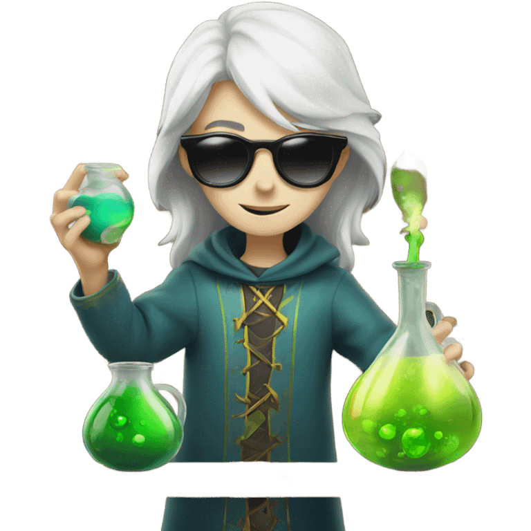 Young pale wizard mixing potions while wearing sunglasses emoji