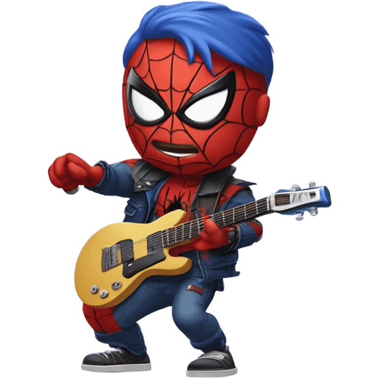 Spider-man playing electro guitar, Iroquois, punk emoji