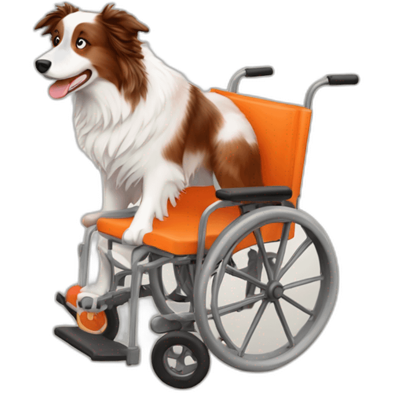 white tan red merle border collie with orange wheel chair emoji