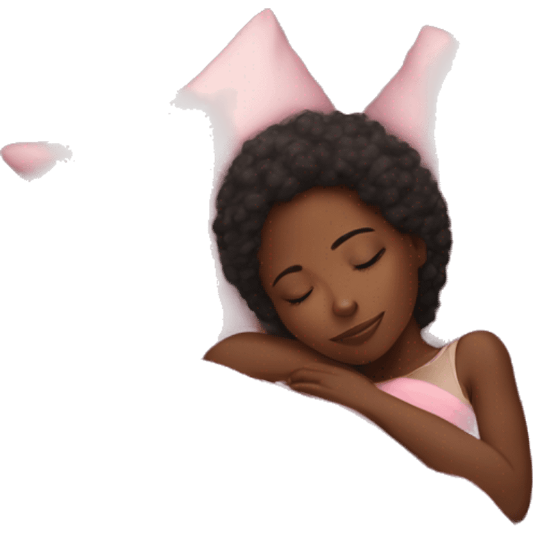 black girl sleeping on her side with a pink blanket  emoji