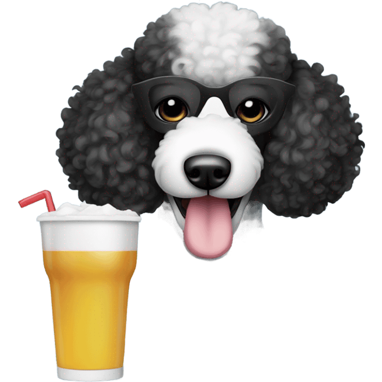 Black and white poodle toatsting drinks emoji