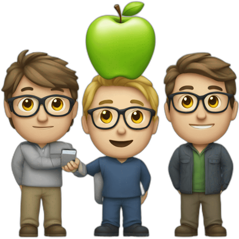 four european nerds holding up the apple logo emoji