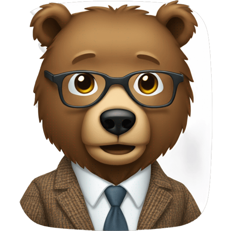 Brown bear wearing tweed suit and clear thick trimmed glasses emoji