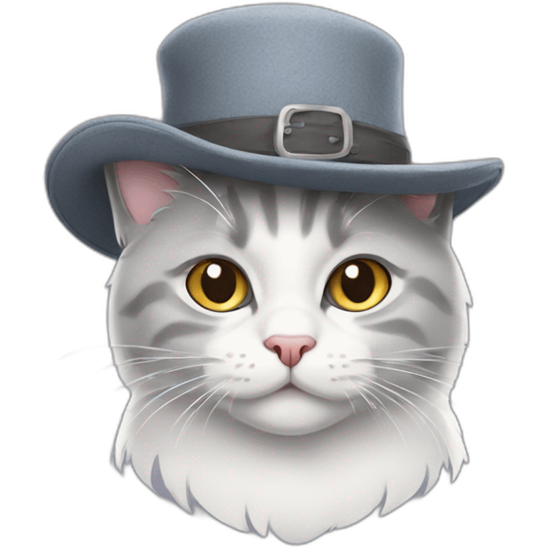 Grey and white Scottish cat wearing hat emoji