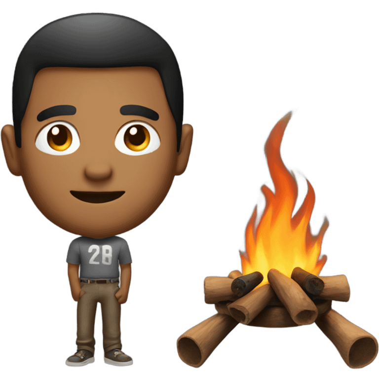 Guy next to very smokey fire pit  emoji