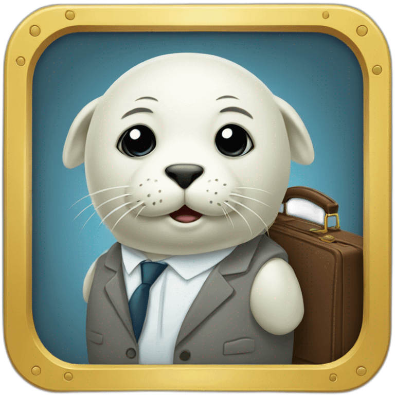 White seal in tie and with briefcase emoji