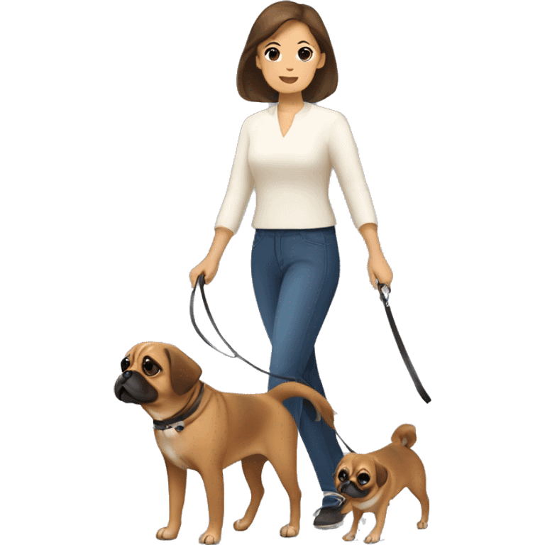 Mid 30s filipina walking two brown pugaliers on leash emoji