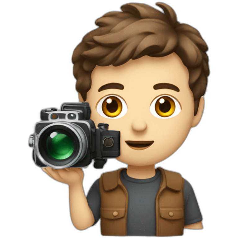 European film director with brown piled short hair holding a cinema camera emoji