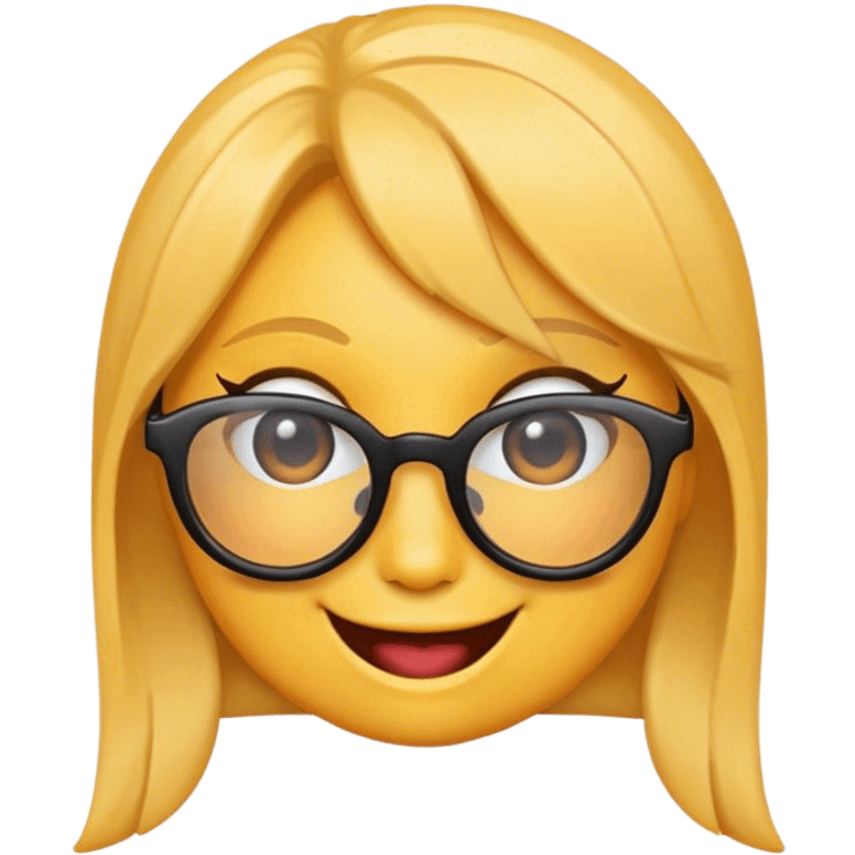 female yellow smiley face emoji, winking, glasses emoji