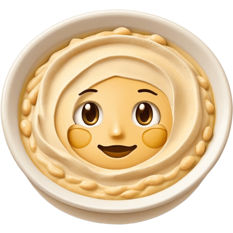 Cinematic Realistic Hummus Dish Emoji, depicted as a creamy chickpea dip drizzled with olive oil rendered with rich textures and warm, inviting lighting. emoji