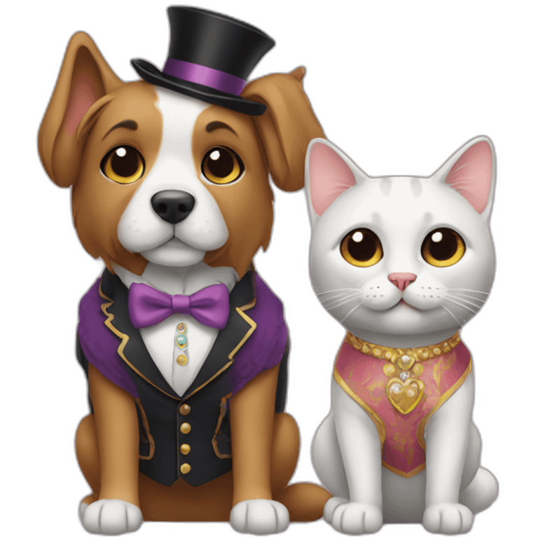 Dog and cat in fancy clothes emoji