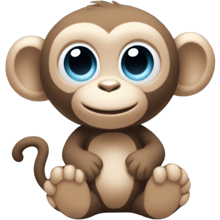 Light brown body, light blue eyes, baby monkey, jellycat stuffed animal emoji