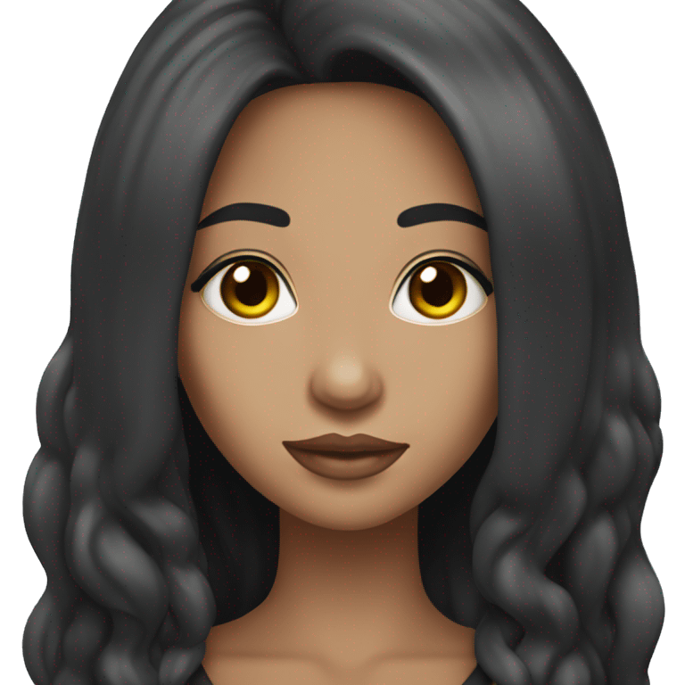 Girl with long black hair, dark brown eyes, slim and silver hoop earrings. emoji